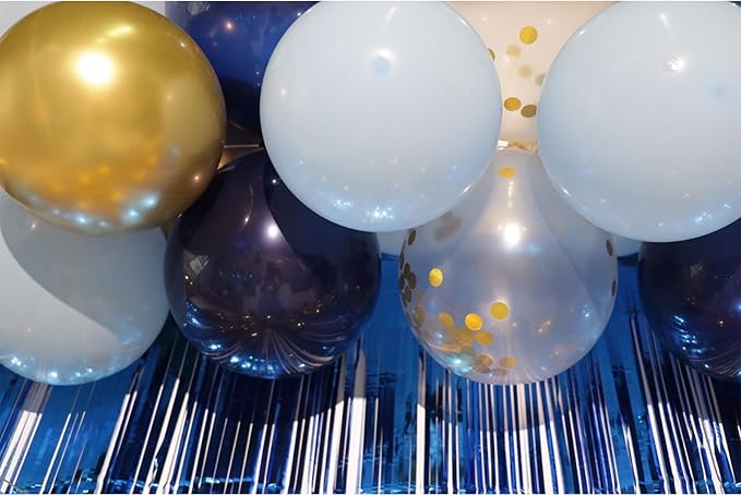 Blue Gold Birthday Decorations Happy Birthday Banner Blue Streamers Fringe Backdrop Blue Gold Birthday Party Decorations for Men