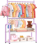 Kids Clothes Rack with 2 Tier Storage Racks and 2 Adjustable Hanging Poles, Small Baby Closet Organizer for Hanging Clothes, Kids Dress-Up Rack (Classic, Purple)