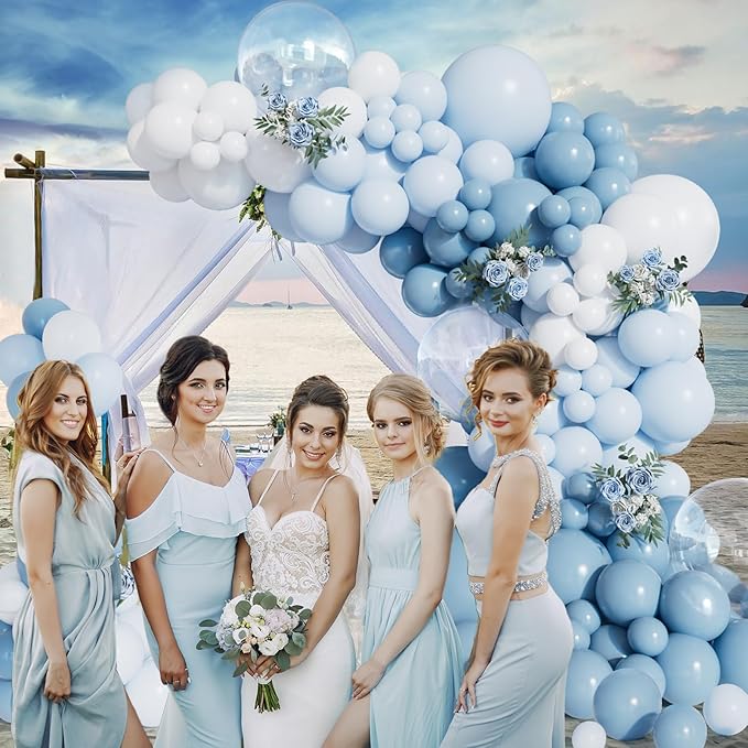 156pcs Dusty Blue Balloon Arch Kit Different Sizes Light blue Baby Blue and White and Clear Latex Balloons Garland Arch Kit for Baby Shower Gender Reveal Wedding Birthday Decorations for Boy Men