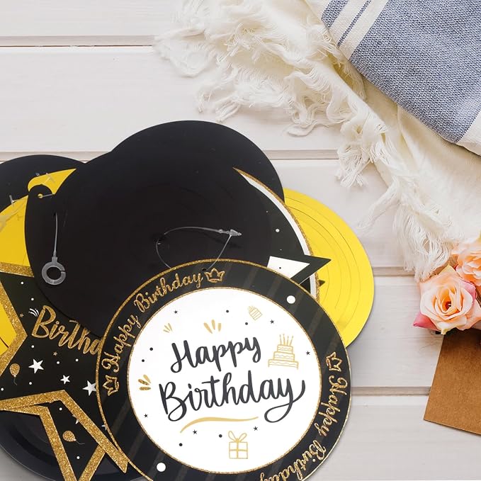 Happy 80th Birthday Black & Gold Glitter Swirls Streamers Party Decorations - 15 Pcs 80th Birthday Hanging Swirls Streamers Kit,Cheers to Eighty Years Old Bday Party Sign.