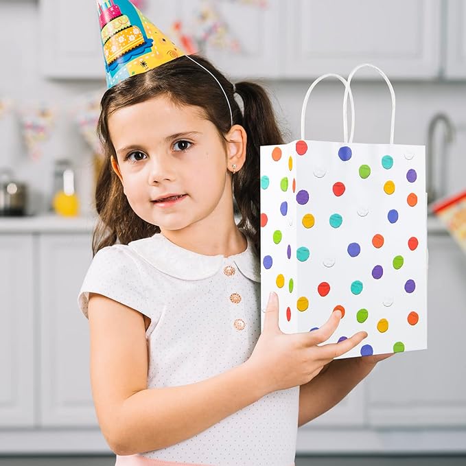 BLEWINDZ 32Pcs Rainbow Small Gift Bags Bulk with 32Pcs Tissue Paper - Colorful Polka Dots Goodie Bags with Handles for Party Favors, Kids Birthday, Baby Shower, Wedding, Shoppings