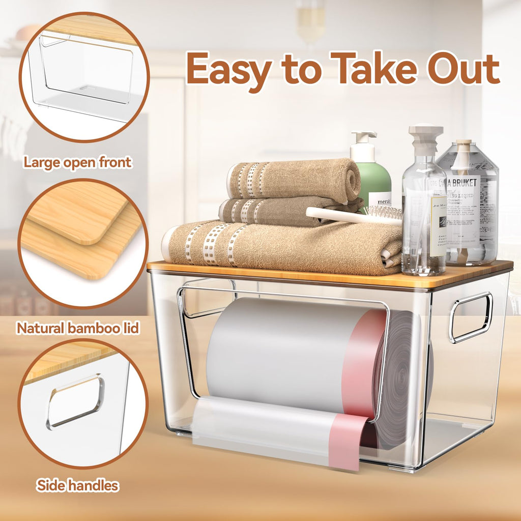 4 Pack Trash Bag Holder with Bamboo Lid Stackable Trashbag Dispenser