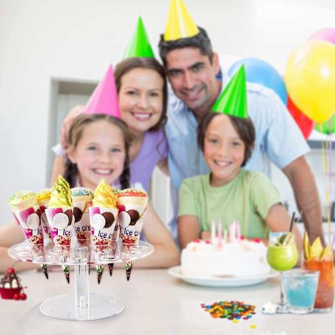 YestBuy Ice Cream Cone Holder Stand with 16 Holes, Ice Cream Cone Display Stand Holder, Cupcake Stand, Clear Acrylic Cone Display Stand Weddings Baby Showers Birthday Parties Anniversaries Christmas