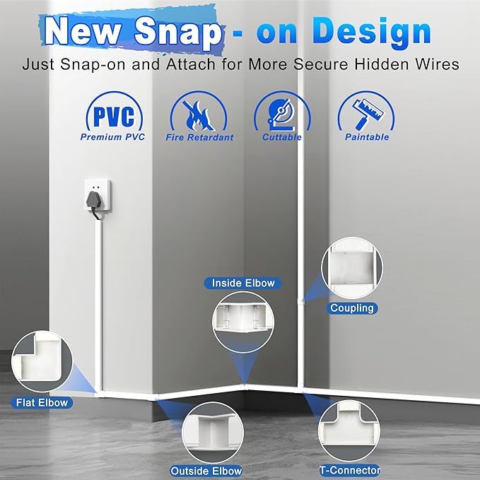 Wire Covers for Cords Kit-392.5in Wire Hiders for TV on Wall, Cord Cover Wall, Cord Hider Wall Mounted TV, TV Cable Hider Wall Kit for Wire Cover, Cord Concealer, 25 x L15.7 W 0.95H 0.55in, Grey