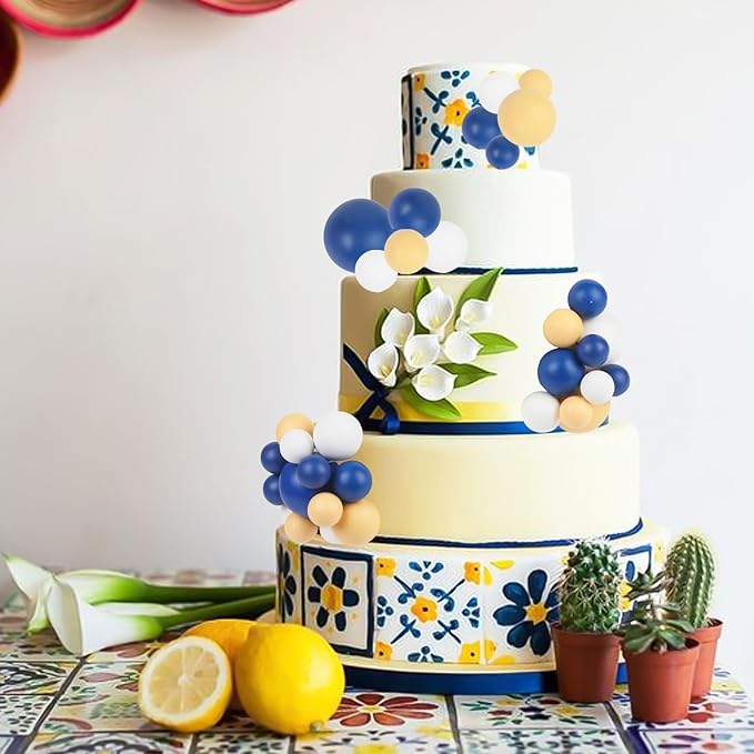 52 Pcs Ball Cake Decorations - Blue Yellow White Ball Dessert Picks Cake Cupcake Toppers, Birthday Party Baby Shower Gender Reveal Cake Supplies