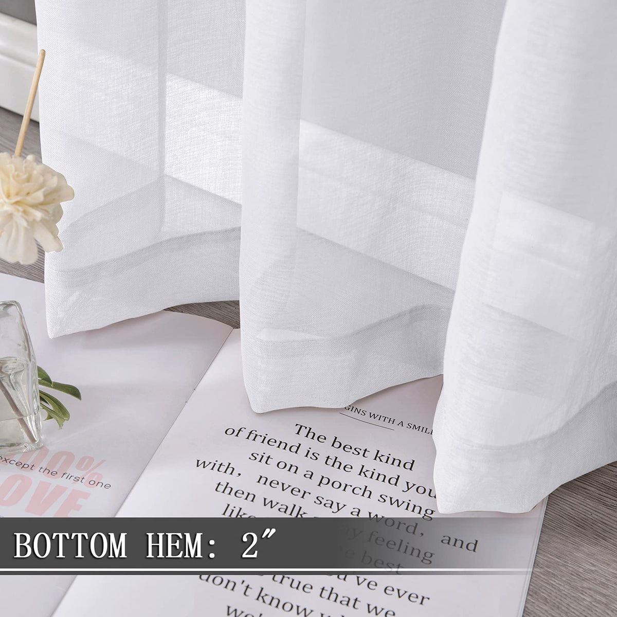 Short Sheer Curtains Linen Textured Living Room Curtain Sheers Light Filtering Rod Pocket Voile Curtains for Bedroom