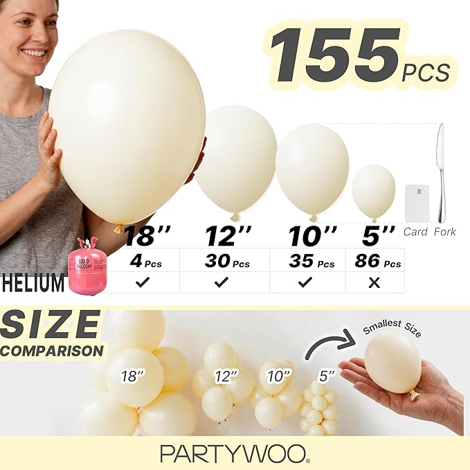 PartyWoo Pastel Yellow Balloons 155pcs Different Sizes of 18 12 10 5 Inch Light Pale Yellow Balloon Arch Kit Garland for Baby Shower Easter Little Cutie Bee Birthday Party Decorations Yellow-Q07