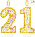 21st Birthday Candle for Cake, Colorful Macaron Numeral Candles for Women/Men, Birthday Party Cake Decorations, Golden Cake Topper for Birthday Party Supplies (Number 21)