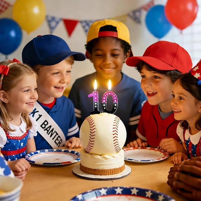 Conelist Ice Cream Drip Baseball Birthday Candle Number 10, Baseball Ice Cream Drip Birthday Cake Topper Pink Candle 10 for Cake Sport Team Theme Anniversary Celebration Party Decoration Favor Supply