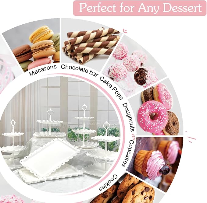 15 PCS Dessert Table Display Set White Cupcake Stand,3 Tiered Tray Stand Cup Cake Tower Holder, Cake Stand Serving Trays Dessert Display Stands for Tea Party Wedding Baby Shower-White