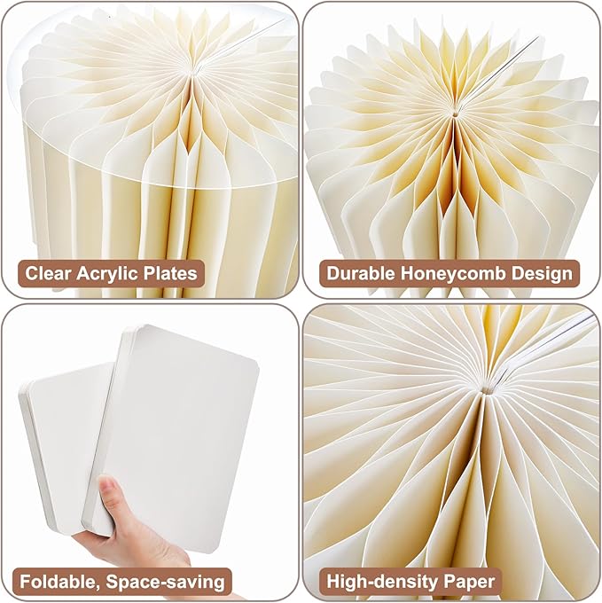 Hacaroa 6 Pack Foldable Buffet Risers Display Stands, 12 Inch Paper Cylinder Cake Cupcake Stand with Acrylic Tops, Food Risers Dessert Table Display Set for Party, Wedding, Birthday Décor, Off White