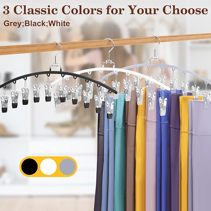4 Pack Legging Organizer for Closet, Ginyoyo Metal Gym Clothes Organizer w/40 Clips Holds 40 Leggings, Hangers Space Saving, Closet Organizers and Storage, Room Organization Essentials, White