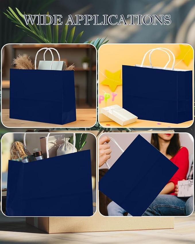 qiqee 24PCS Large Gift Bag with Handles Bulk 13"x4.5"x10" Gift Bags Green Blue Bags Multiple Uses (32x11x25cm,Wide Large)