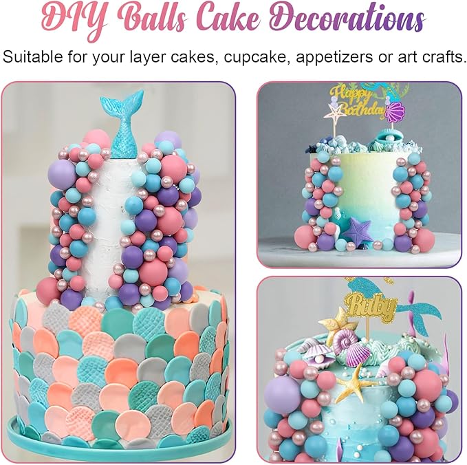 115 PCS Ball Cake Toppers - Mini Balloon Cake Decorations Foam Ball Cupcake Picks DIY Cake Insert Toppers for Birthday Party Wedding Baby Shower - Pink Purple Blue