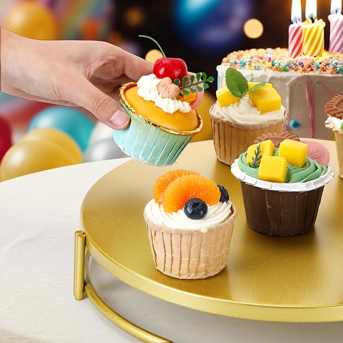 Wenqik 3 Pack Gold Cake Stands 16'' 14'' 12'' Round Metal Cupcake Display Stands Dessert Trays Table Decoration Cookies Serving Plates with Modern Design for Wedding, Birthday, Party, Celebration