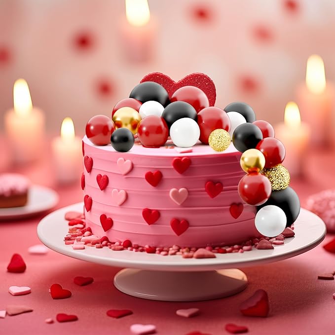 60Pcs Glitter Cake Balls Decorations Foam Cake Topper Balls Mini Balloon Cupcake Toppers for Cake Decorating Birthday Baby Shower Party (Glitter Black Red Series)
