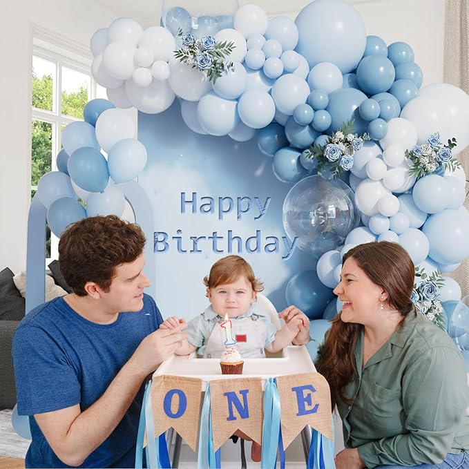 162pcs Dusty Blue Balloon Arch Kit Dusty Blue and White Balloon Garland Arch Kit with Baby blue Light Blue and Clear Balloon for Baby Shower Birthday Bridal Shower Wedding Gender Reveal Party Supplies