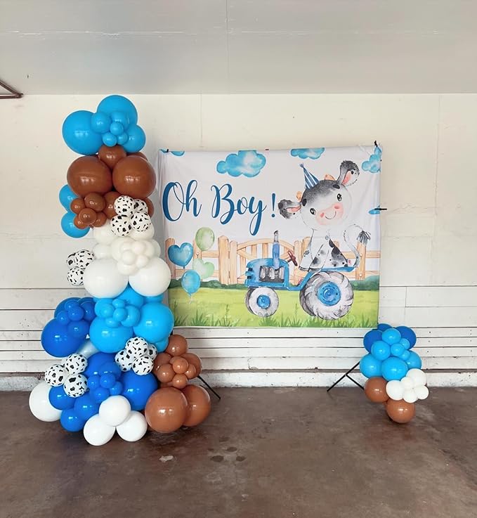 162Pcs Blue Cow Balloons Garland Arch Kit - 18 12 10 5 inch Cow Latex Balloon for Baby Shower Birthday Farm Western Cowboy Cow Print Theme Party Supplies Decorations