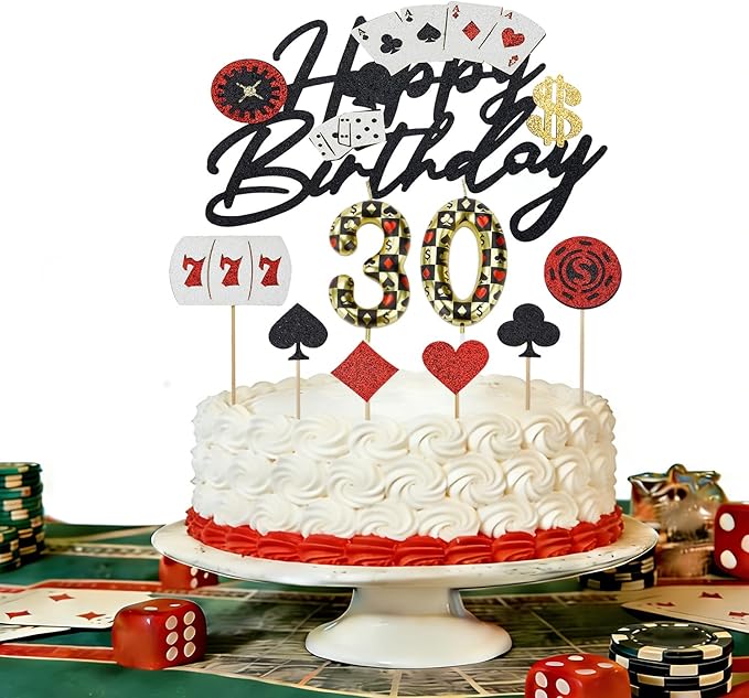 Casino Birthday Number Candles for Cake, Glitter Casino Birthday Cake Topper for Casino Themed Birthday Party Decoration, Poker Birthday Candles (Number 10)