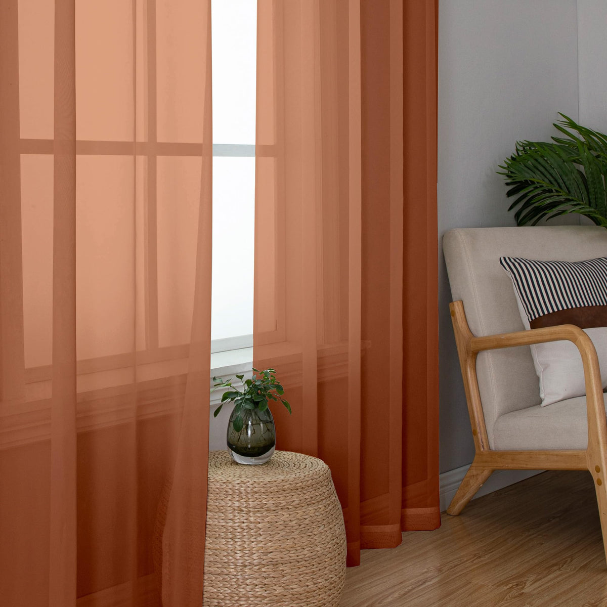 Orange Sheer Curtains 54 Inch Long 2 Panels (2 Count)