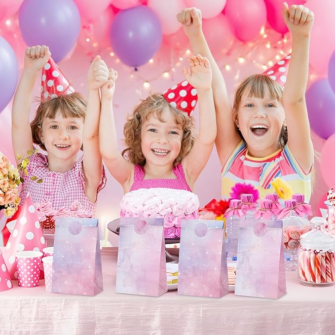 woric 36PCS Party Favor Bags with Stickers, Pink and Purple Goodie Bags for Girls Birthday Small Gift Bag for Kids, Baby Shower, Wedding, Mermaid Party Favor Supplies