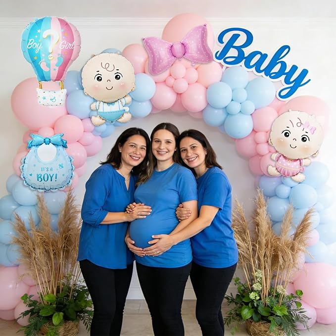 141 Pcs Pink and Blue Gender Reveal Balloon Arch Kit, Balloon Garland Decor with Foil Accents for Boy or Girl Baby Shower, Gender Reveal Party Decorations