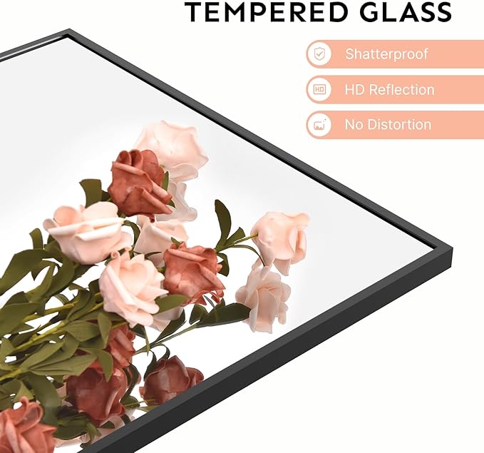 Kosmonia 48x14 Inch Full Length Tempered Glass Door Mirror - Over The Door Hanging, No Drill Installation, Suitable for Bedroom & Closet, Sturdy Hanging Design