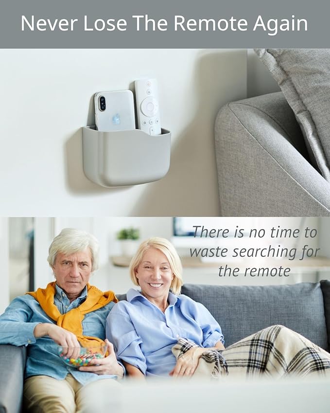 LINFIDITE 2 Pack TV Remote Holder Wall Mount Remote Control Holder for Bed Universal Bedside Wall Remote Holder Caddy Organizer Hole-Free Remote Control Holder (For 2 Or 3 Remote Controls–Gray