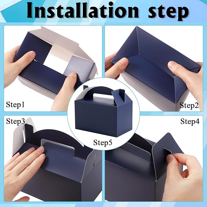 Skyygemm 24 Pcs Graduation Party Favor Gable Boxes Colorful Paper Treat Goodie Candy Cake Gift Box for Summer Birthday Wedding Party Decorations, 6 x 3.5 x 3.5 Inch(Navy Blue)