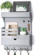Rebee Vision Wooden Key Holder Wall Mount with Drawer Organizer – Modern Mail and Key Organizer for Wall Featuring 6 Robust Hooks & a Floating Shelf – Trendy Home Decor Solution (Gray)