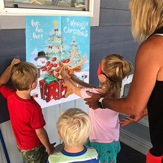 PARTYLOUD Christmas Party Games, Pin The Nose on The Reindeer, Christmas Holiday Party Games Supplies for Kids Families Adult Groups
