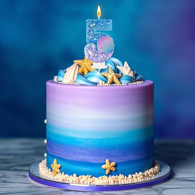 Blue and Purple Birthday Candles, 5th Birthday Cake Decoration, Cupcake Candles，Suitable for Mermaid Theme Party Cake Decoration (5)