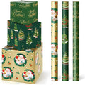 WERNNSAI Christmas Wrapping Paper Rolls - 3 Rolls 17”x 120” Kids Santa Wrapping Paper Xmas Gift Wrap Papers Merry Christmas and Xmas Tree Design for Girls Boys Holidays Party Gift Decoration