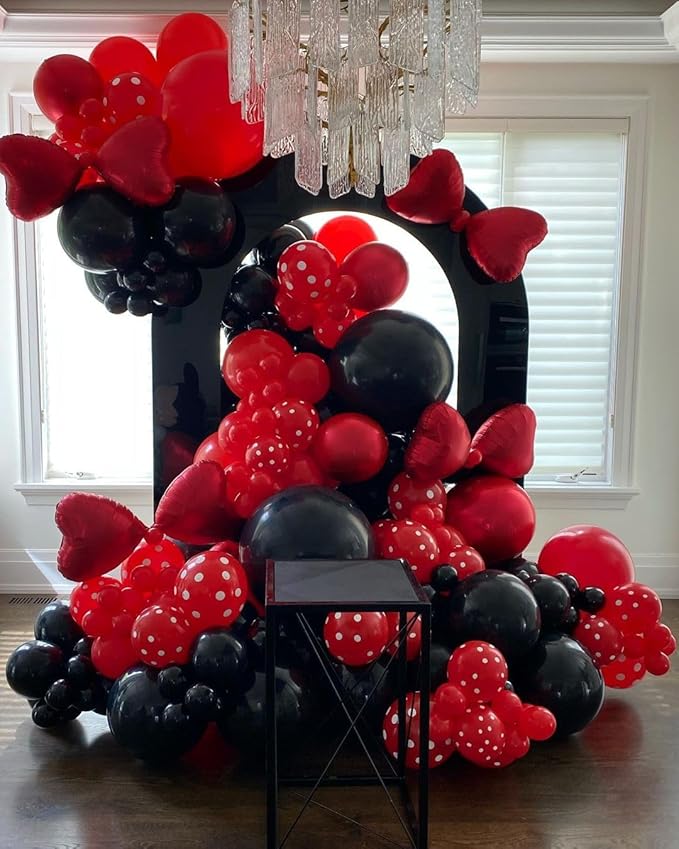 Red and Black Balloon Arch Kit, 140Pcs Different Sizes inch Black and Red Balloons and Confetti Party Balloon Garland Kit for Birthday, Wedding, Graduation, Anniversary, Prom Decorations