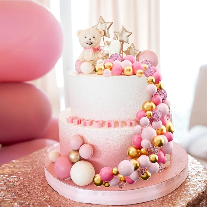 60Pcs Glitter Cake Balls Decorations Foam Cake Topper Balls Mini Balloon Cupcake Toppers for Cake Decorating Birthday Baby Shower Party (Glitter Pink Series)