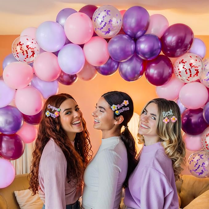 60PCS Pink and Purple Balloons,GAGAKU 12 Inch Latex Confetti Balloons, Metallic Purple Pink Latex Balloons with Ribbon, Party Balloons for Women Kids Birthday Wedding Bride Bachelorette Retirement