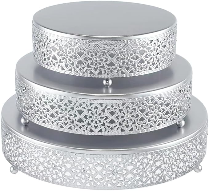 Cake Stand Set of 3 Metal Cupcake Stands Dessert Display Plate for Wedding Party Birthday (3 Pcs, Matte Silver)