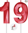 Number Birthday Candles(19 Candle Red) 3D Diamond Shape Number Happy Birthday Cake Candles for Birthday Party Wedding Decoration Reunions Theme Party