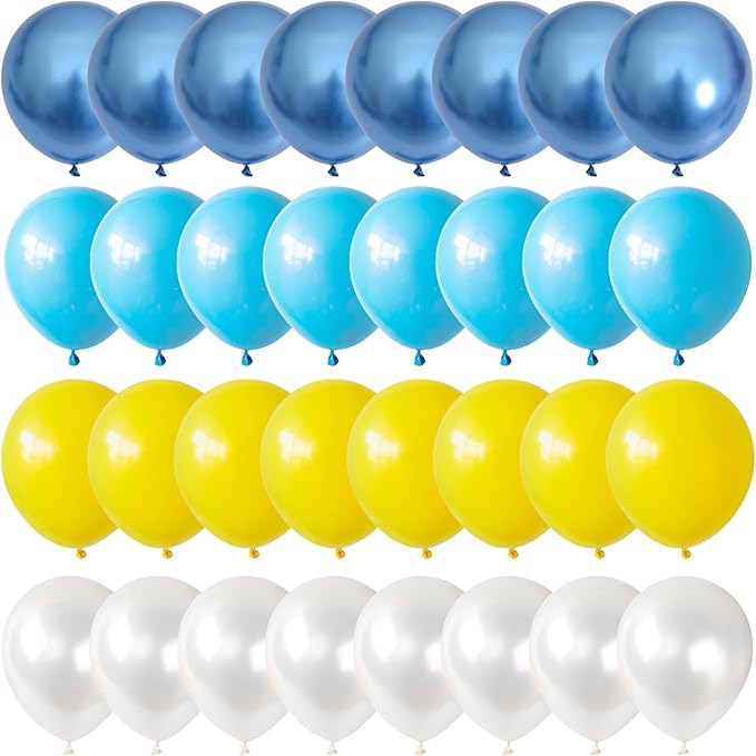 HILAVO Blue Yellow Balloon, 60 PCS 12 Inch Sponge Theme Balloons Blue Yellow and White Balloons for Kids Cartoon Sponge Party Baby Shower Duck Birthday Party Decorations