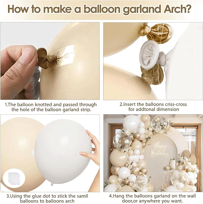 White and Gold Balloons Arch Kit, 128pcs Gold and White Balloons Garland with Chrome Gold White Sand Beige Cream Balloons Garland Kit for Wedding Bridal Shower Birthday Party Gender Reveal Decorations