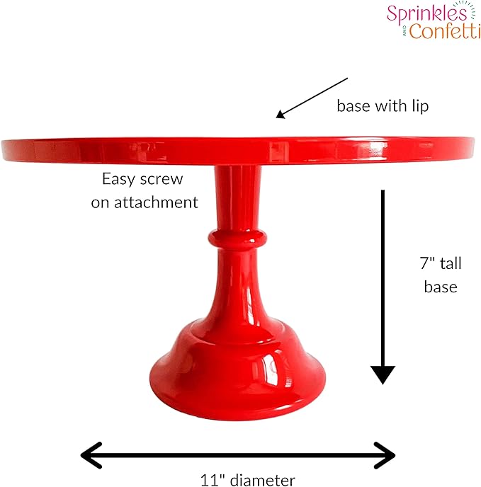 Sprinkles & Confetti 11" Red Cake Stand – Premium Melamine Dessert Display for Weddings, Valentine’s Day, Holiday Parties | Elegant Reusable Serving Tray for Cakes & Treats