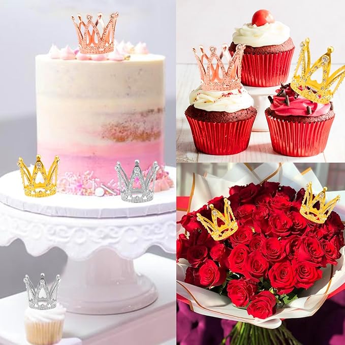 9PCS Crown Cake Topper Mini Tiara for Flower Arrangements Vintage Pearl Rhinestone Crown Cake Topper Cupcake Topper Cake Decorations for Birthday Wedding Anniversity Party Baby Shower (3 Colors)