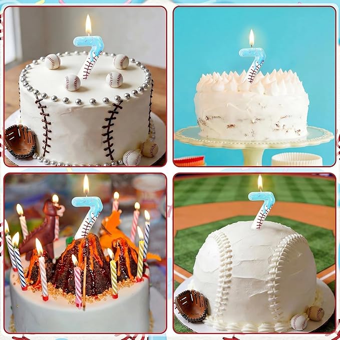 Conelist Ice Cream Drip Baseball Birthday Candle Number 7, Baseball Ice Cream Drip Birthday Cake Topper Candle Number 7 for Cake Sport Teams Theme Anniversary Celebration Party Decoration Favor Supply