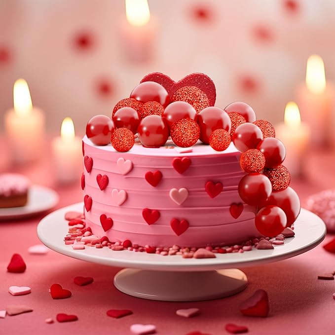 60Pcs Glitter Cake Balls Decorations Foam Cake Topper Balls Mini Balloon Cupcake Toppers for Cake Decorating Birthday Baby Shower Party (Glitter Red)