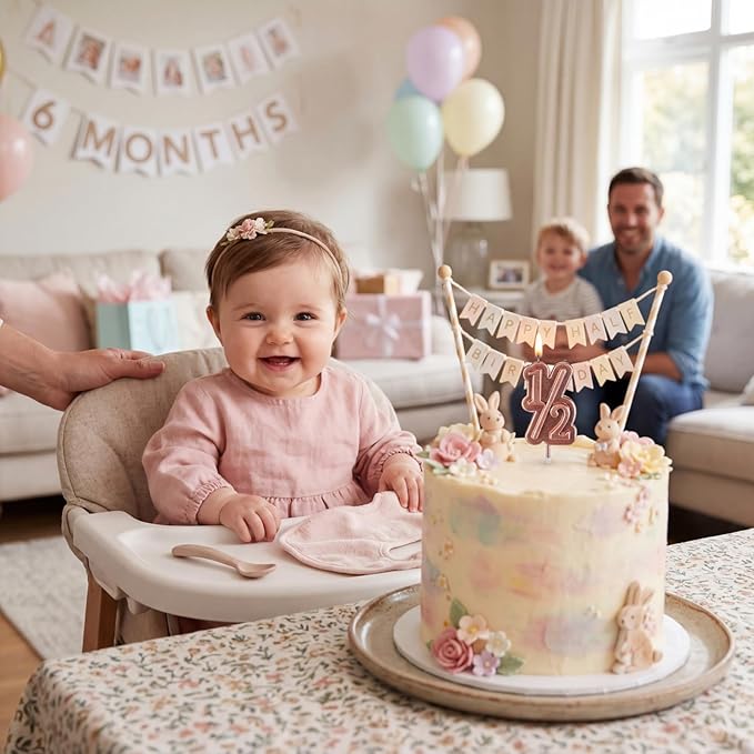 BBTO Half Birthday Candle 1/2 Year Old Cake Topper for Baby's Half Year Old Birthday Anniversary Celebration Party Decorations(Rose Gold)