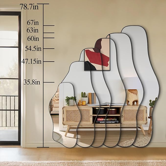 Irregular Mirror Full Length, 67"x31" Asymmetrical Tempered Glass Mirrors, Modern Large Organic Frameless Mirrors for Living Room Bedroom Hallway Entryway, Horizontal or Vertical Hanging