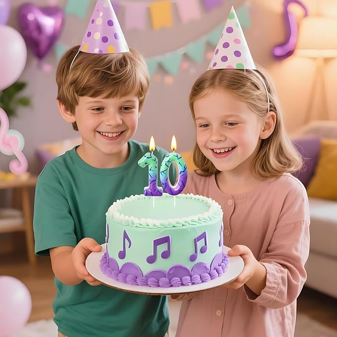 Number 10 Birthday Candle for Cake – Purple Green Gradient Number Candle with Mystic Rune Pattern, Decorative Cake Topper for Anniversary & Celebration