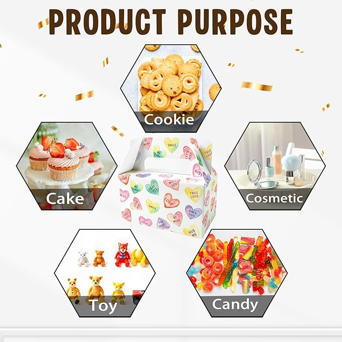 BGFMVS 12 Pack Heart LOVE Candy Boxes with Handles, Suitable for Birthday & Bachelorette Parties, Gift Boxes for Adults and Kids, Ideal for Cookies, Cupcakes, Snacks, Party Favors and Decorations