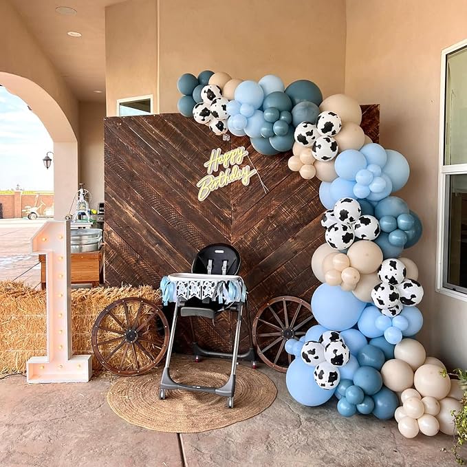 162Pcs Blue Cow Balloons Garland Arch Kit - 18 12 10 5 inch Cow Latex Balloon for Baby Shower Birthday Farm Western Cowboy Cow Print Theme Party Supplies Decorations