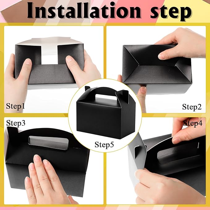 Skyygemm 24 Pcs Graduation Party Favor Gable Boxes Colorful Paper Treat Goodie Candy Cake Gift Box for Summer Birthday Wedding Party Decorations, 6 x 3.5 x 3.5 Inch(Multicolor)